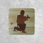 Wooden Signage - Firefighter Icon with Fire Hose