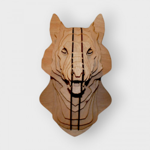 Tête de loup en bois 39 cm