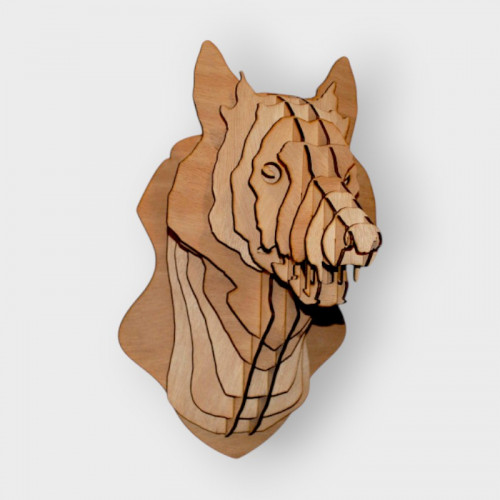 Tête de loup en bois 36 cm