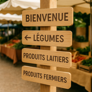 Signalétique bois pour marchés de producteurs guider avec style et naturel